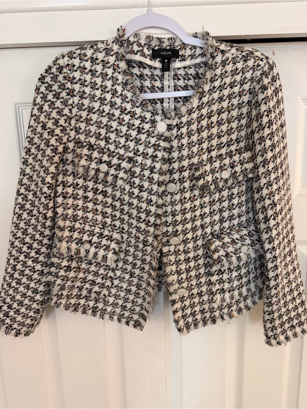 Aqua Black and White with Colored Threads lHoundstooth Blazer Jacket